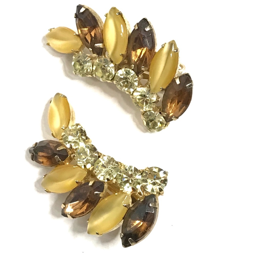 Vintage Rhinestone Earrings Ear Climbers Clip Gold